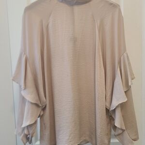 Chic Beige Women's Top with Layered Sleeves